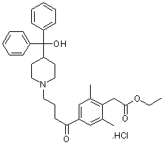 PI-13275 Ethyl 4-{4-4-(hydroxydiphenylmethyl)-1-piperidinyl-1-oxobutyl}-2,6-dimethylbenzeneacetate hydrochlor (Not available)