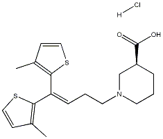 PI-36645 (3R)-1-[4,4-bis(3-methyl-2-thienyl)but-3-enyl]nipecotic acid hydrochloride (145821-59-6)
