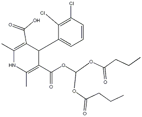 PI-36665 5-((Bis(butyryloxy)methoxy)carbonyl)-4-(2,3-dichlorophenyl)-2,6-dimethyl-1,4-dihydropyridine-3-carboxylic acid (253597-19-2)