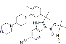 PI-42349 6-Cyano-2-[1-[4-ethyl-3-[4-(4-morpholinyl)-1-piperidinyl]phenyl]-1-methylethyl]-1H-indole-3-carboxylic acid 1,1-dimethylethyl ester hydrochloride (1:1) (1256584-77-6)