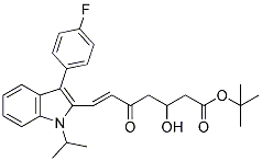 PI-42838 tert-Butyl (E)-7-[3'-(4''-fluorophenyl)-1'-methylethyl-indol-2'-yl]-3-hydroxy-5-oxo-6-heptenoate (375846-25-6)