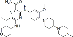 PI-44610 6-ethyl-3-({3-methoxy-4-[4-(4-methylpiperazin-1-yl)piperidin-1-yl]phenyl}amino)-5-(tetrahydro-2H-pyran-4-ylamino)pyrazine-2-carboxamide (1254053-43-4)