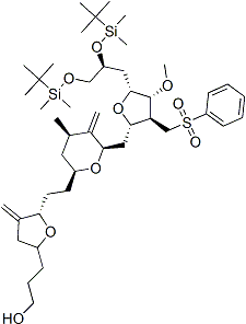 PI-44696 3-((2S,5S)-5-(2-((2S,4R,6R)-6-(((2S,3S,4R,5R)-5-((S)-2,3-bis((tert-butyldimethylsilyl)oxy)propyl)-4-methoxy-3-((phenylsulfonyl)methyl)tetrahydrofuran-2-yl)methyl)-4-methyl-5-methylenetetrahydro-2H-pyr (253128-10-8)