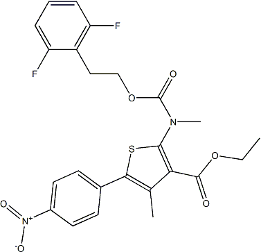 PI-46394 ethyl 2-((2,6-difluorobenzyl)(ethoxycarbonyl)amino)-4-methyl-5-(4-nitrophenyl)thiophene-3-carboxylate (308831-94-9)