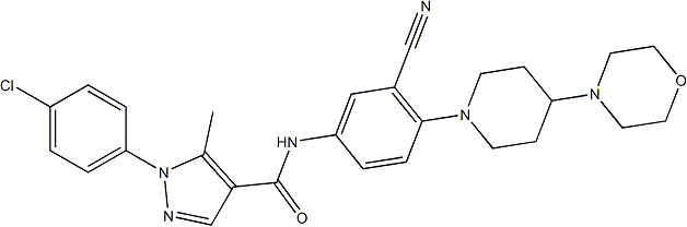 PI-47394 1-(4-Chlorophenyl)-N-[3-cyano-4-(4-morpholin-4-ylpiperidin-1-yl)phenyl]-5-methylpyrazole-4-carboxamide (288250-47-5)
