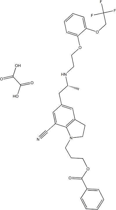 PI-48010 3-[7-Cyano-5-[(2R)-2-[2-[2-(2,2,2-trifluoroethoxy)phenoxy]ethylamino]propyl]-2,3-dihydroindol-1-yl]propyl benzoate;oxalic acid (885340-12-5)