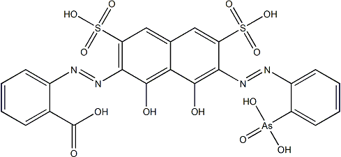 PI-48407 2-((7-((2-Arsonophenyl)azo)-1,8-dihydroxy-3,6-disulpho-2-naphthyl)azo)benzoic acid (3772-44-9)