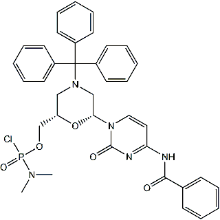 PI-52435 ((2S,6R)-6-(4-Benzamido-2-oxopyrimidin-1(2H)-yl)-4-tritylmorpholin-2-yl)methyl dimethylphosphoramidochloridate (956139-21-2)