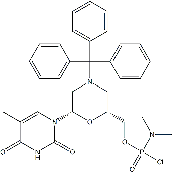 PI-52436 ((2S,6R)-6-(5-Methyl-2,4-dioxo-3,4-dihydropyrimidin-1(2H)-yl)-4-tritylmorpholin-2-yl)methyl dimethylphosphoramidochloridate (956139-30-3)