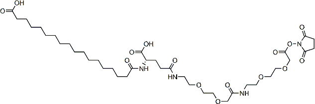 PI-52647 18-[[(1S)-1-carboxy-4-[2-[2-[2-[2-[2-[2-(2,5-dioxopyrrolidin-1-yl)oxy-2-oxo-ethoxy]ethoxy]ethylamino]-2-oxo-ethoxy]ethoxy]ethylamino]-4-oxo-butyl]amino]-18-oxo-octadecanoic acid (1169630-40-3)